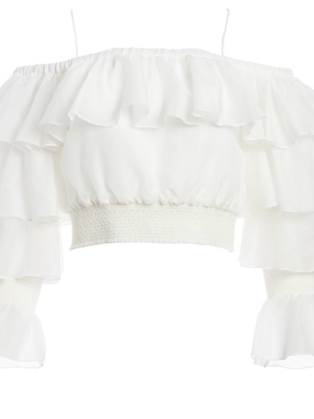 Alice + Olivia Mandara Ruffle Smocked Waist Crop Top White Size S cotton/silk - Picture 2 of 7